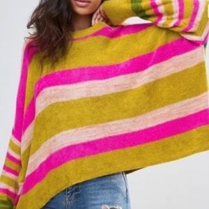 Free People Stripes Sweater Green Yellow Pink